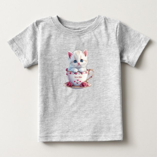 Kätzchen im Cup Pink Blume Baby T - Shirt (Vorderseite)