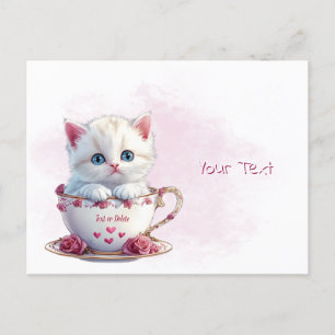 Kätzchen im Cup Pink-Blume Postkarte