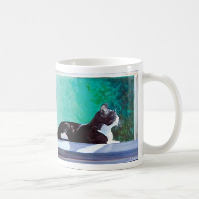 Kätzchen im Fenster aus der originalen Ölmalerei. Kaffeetasse (Rechts)