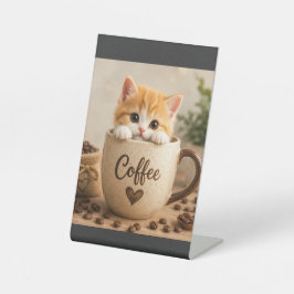 Kätzchen im Kaffeetassen-Anhänger Sockelschild
