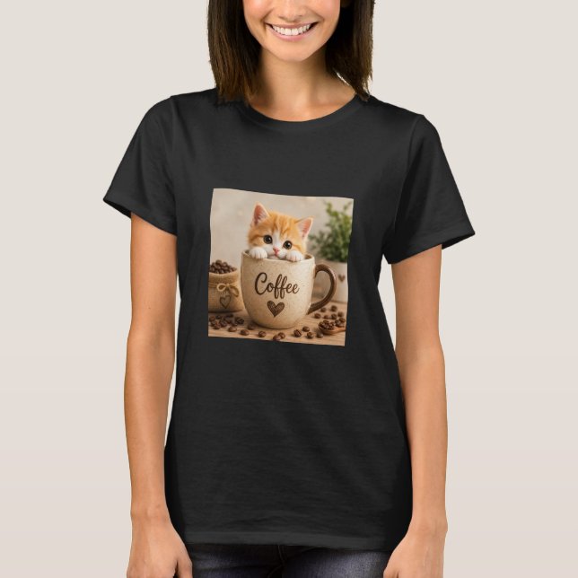 Kätzchen im Kaffeetassen-Anhänger T-Shirt (Vorderseite)