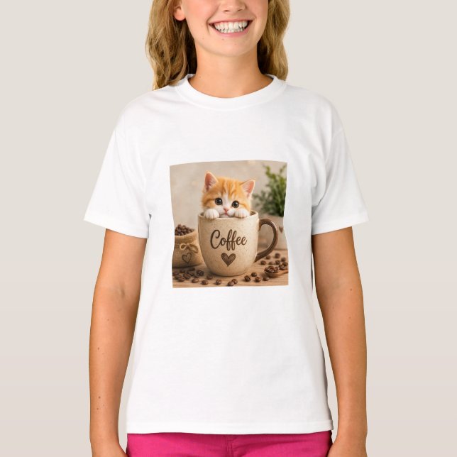 Kätzchen im Kaffeetassen-Anhänger T-Shirt (Vorderseite)