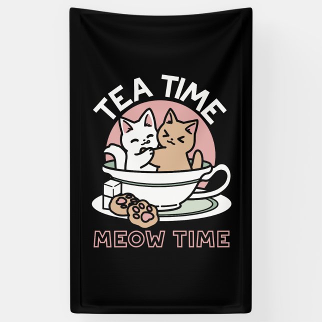 Kätzchen im Pokal knuddeln - Adorable Tea Time Banner (Vertikal)