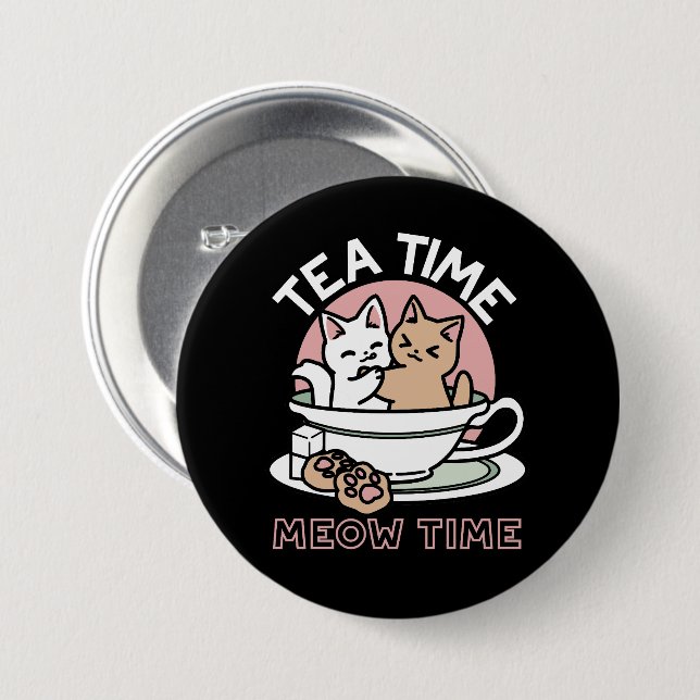 Kätzchen im Pokal knuddeln - Adorable Tea Time Button (Vorne & Hinten)