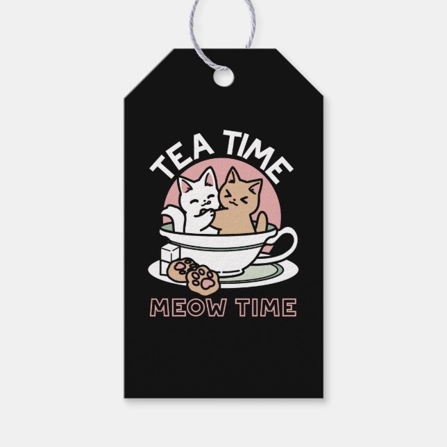 Kätzchen im Pokal knuddeln - Adorable Tea Time Geschenkanhänger (Vorderseite)