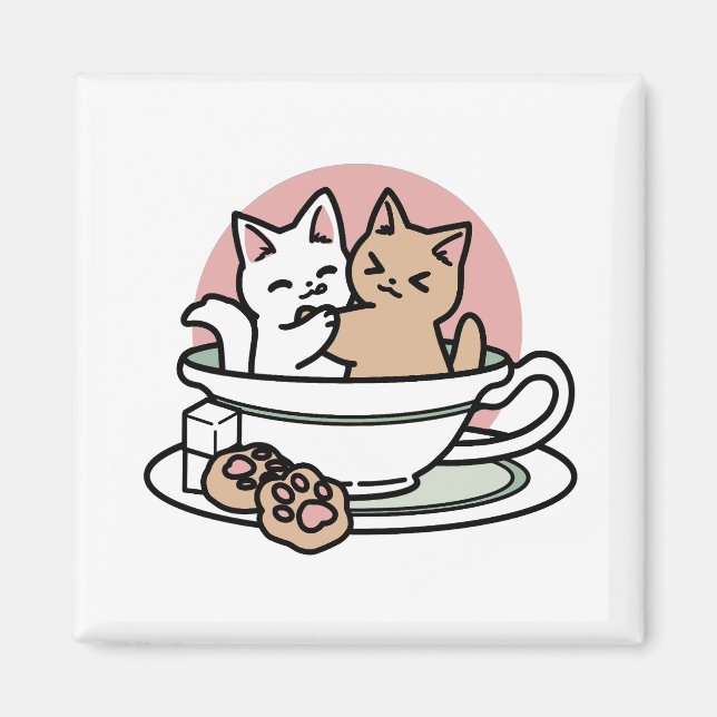Kätzchen im Pokal knuddeln - Adorable Tea Time Magnet (Vorne)