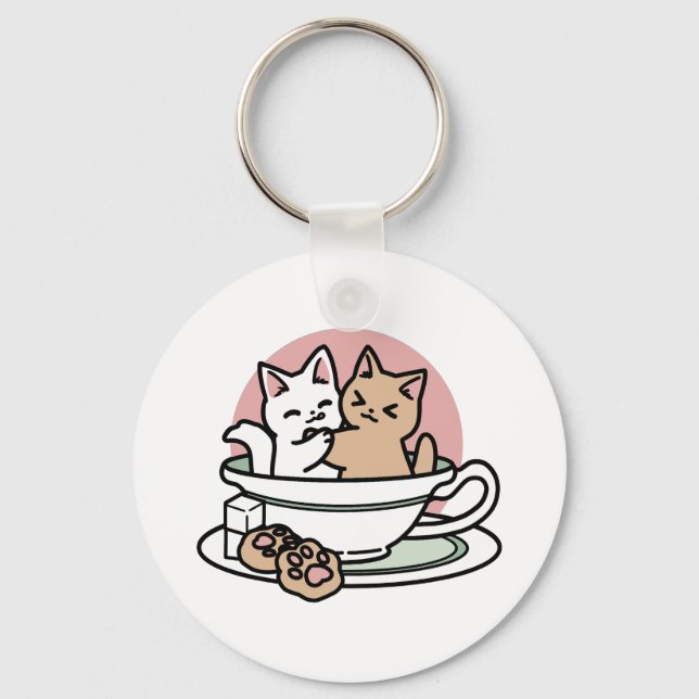Kätzchen im Pokal knuddeln - Adorable Tea Time Schlüsselanhänger (Vorderseite)