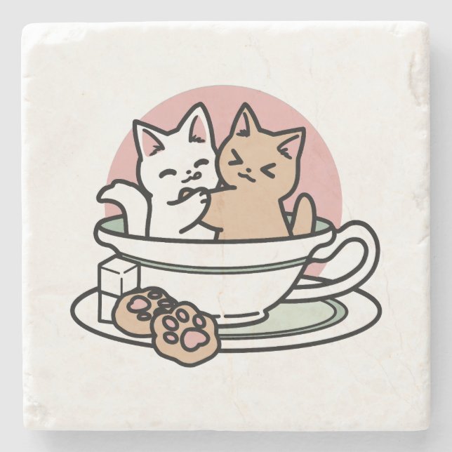 Kätzchen im Pokal knuddeln - Adorable Tea Time Steinuntersetzer (Vorderseite)