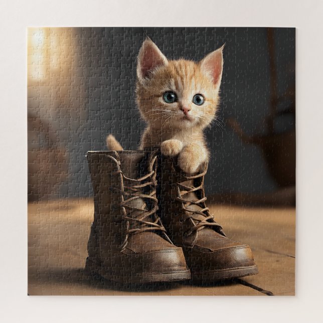Kätzchen in altem Stiefel Puzzle (Vertikal)