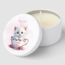 Kätzchen in Cup Pink Blume Mini Candle Favoriten