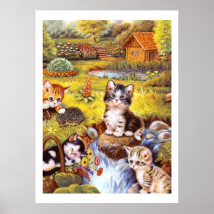 Kätzchen in einem Garten Poster