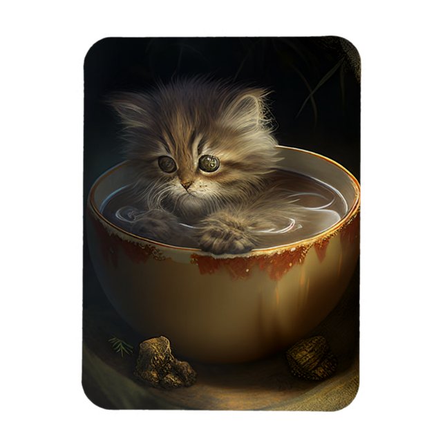 Kätzchen in einem gelben Teacup Flexible Magnet (Vertikal)