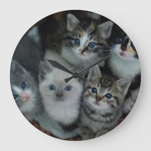 Kätzchen in einem Korb Große Wanduhr