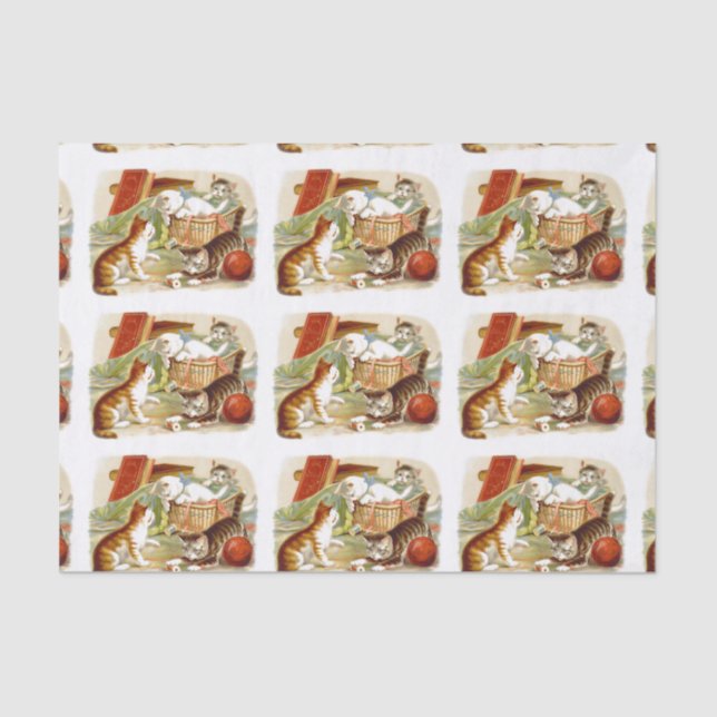 Kätzchen in einem Korb-Spielen Seidenpapier (Vorderseite)