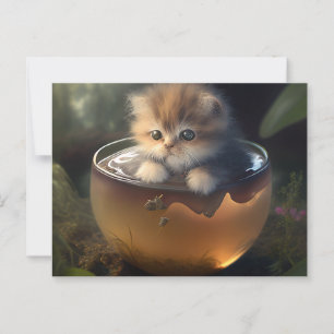 Kätzchen in einem orangefarbenen Teacup - Katzenpo Postkarte