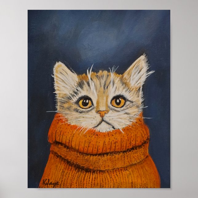 Kätzchen in einem Pullover - Kunstdruck für Katzen Poster (Vorne)