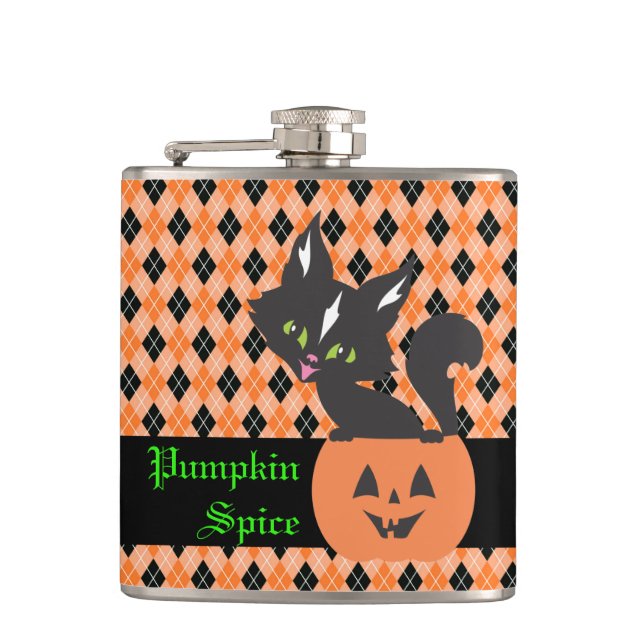 Kätzchen in einem Pumpkin Vinyl Wrapped Flask Flachmann (Vorderseite)