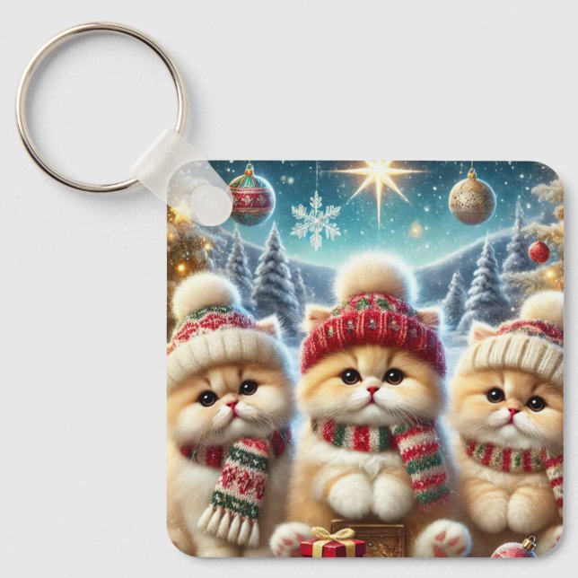 Kätzchen in festlicher Weihnachtsdekoration und Sc Schlüsselanhänger (Vorderseite)