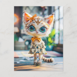 Kätzchen in Gemustertem Kleid Innenbereich Feiertagspostkarte