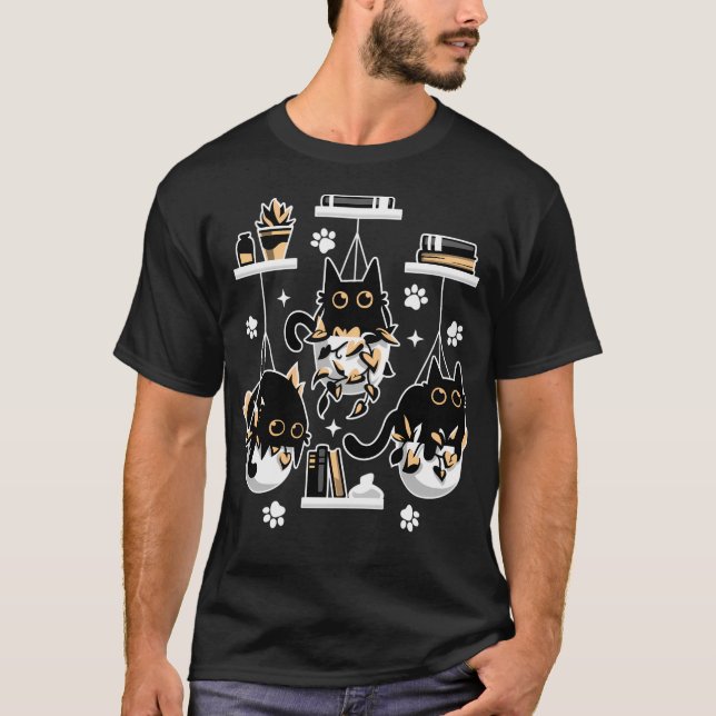 Kätzchen in Pflanze - Niedliche Schwarze Katzen T-Shirt (Vorderseite)