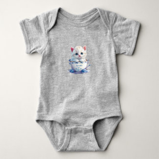 Kätzchen in Tasse Blaue Blumen Baby-Body Baby Strampler