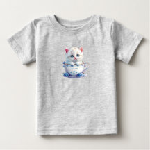 Kätzchen in Tasse Blaue Blumen Baby T-Shirt