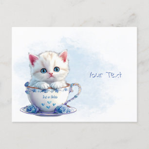 Kätzchen in Tasse Blaue Blumen Postkarte