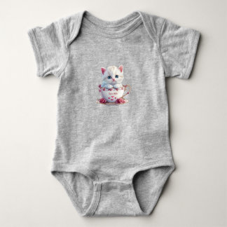 Kätzchen in Tasse rosa Blumen Baby-Body Baby Strampler