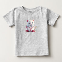 Kätzchen in Tasse rosa Blumen Baby T-Shirt