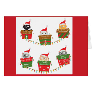 Kätzchen in Weihnachtsboxen Baumlichter