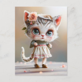 Kätzchen in weißem Kleid im Inneren Feiertagspostkarte