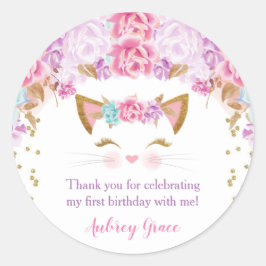 Kätzchen Kätzchen Blumenrosa lila aquamarin Runder Aufkleber