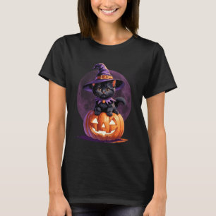 Kätzchen Katze Halloween Hexen Kostüm Jack O Lante T-Shirt