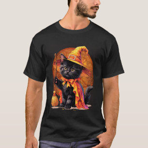 Kätzchen-Katze-Halloween-Hexenkostüm & Mond-Ästhet T-Shirt