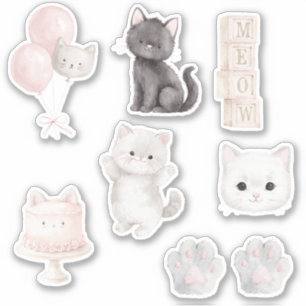 Kätzchen Katze Miauen Kuchen Ballons Pfoten Aufkleber