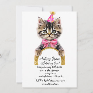 Kätzchen Katze rosa gold Glitter Geburtstagsfeier Einladung