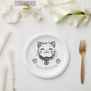 Kätzchen Katze Rosa Lila Gold Geburtstagsfeier  Pappteller