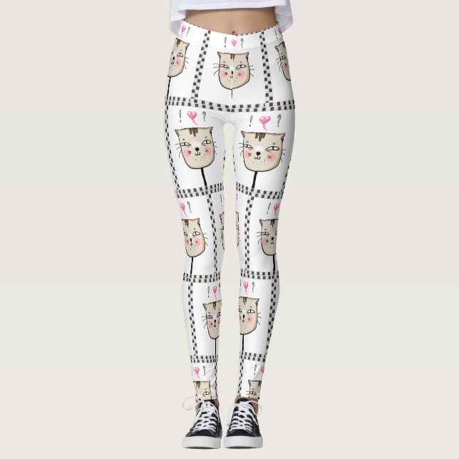 Kätzchen/Katze und Herz Leggings (Vorderseite)