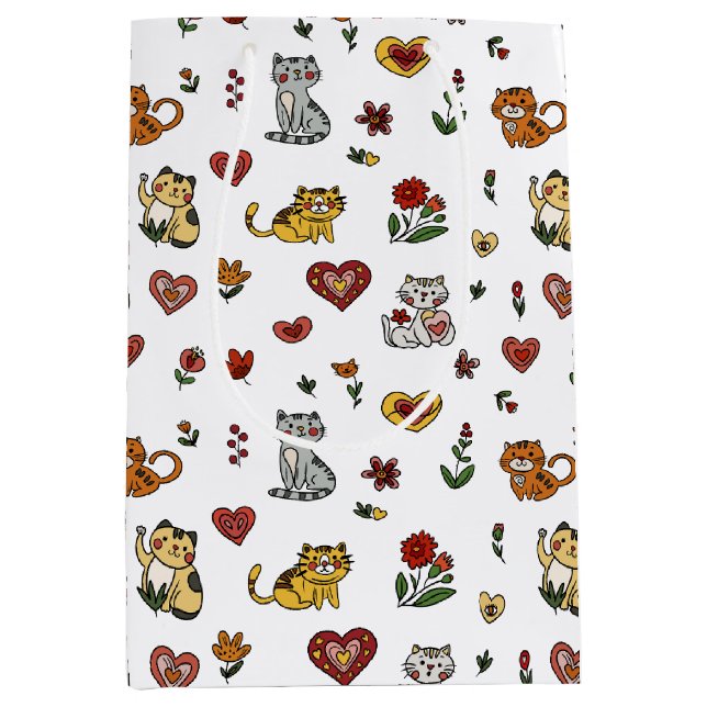 Kätzchen Liebe Geschenktasche: Herz und Katze Mittlere Geschenktüte (Vorderseite)