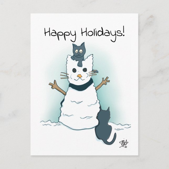 Kätzchen machen Schneekatze Happy Holidays Weihnac Postkarte (Vorderseite)