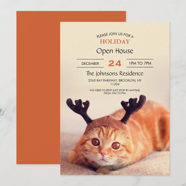 Kätzchen mit einem Weihnachtsrentierhut Einladung (Vorne/Hinten)