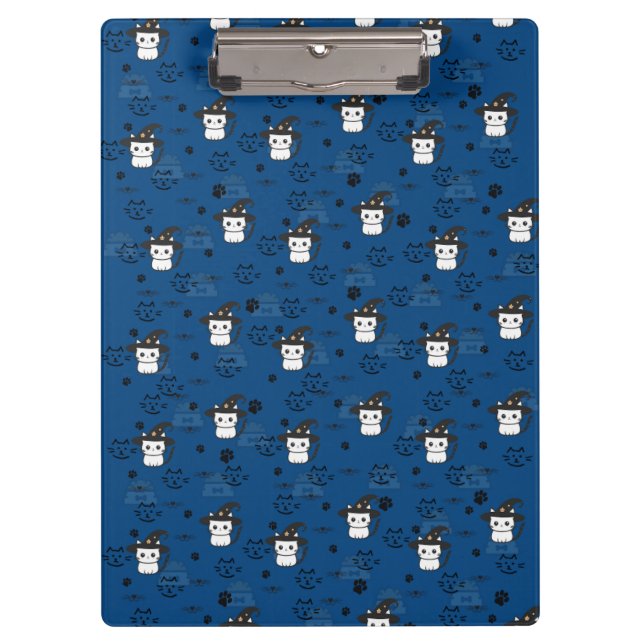 Kätzchen & Paw-Prints in dunklem Cerulean Klemmbrett (Vorderseite)