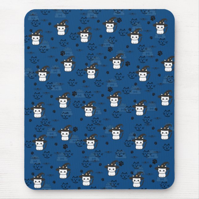 Kätzchen & Paw-Prints in dunklem Cerulean Mousepad (Vorne)