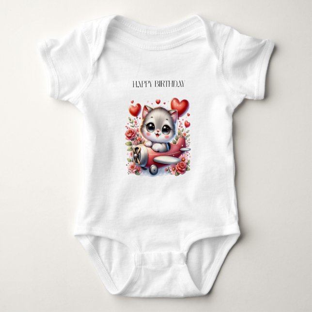 Kätzchen-Pilot Geburtstag Baby Strampler (Vorderseite)