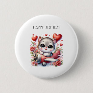 Kätzchen-Pilot Geburtstag Button