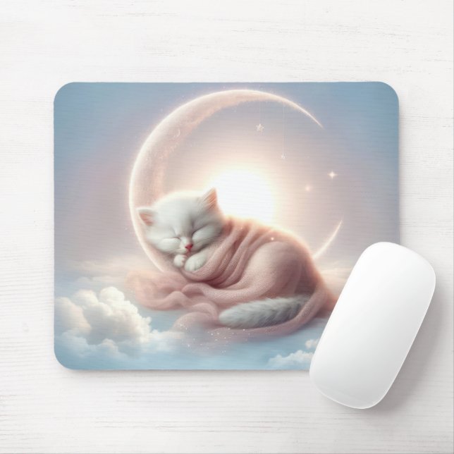 Kätzchen schlafen auf einem Crescent Mond Mousepad (Mit Mouse)