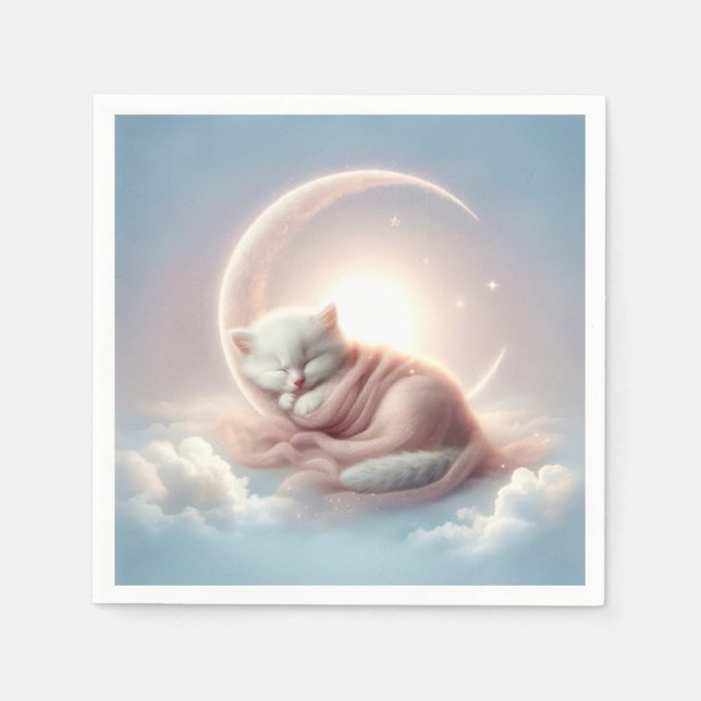 Kätzchen schlafen auf einem Crescent Mond Serviette (Vorderseite)
