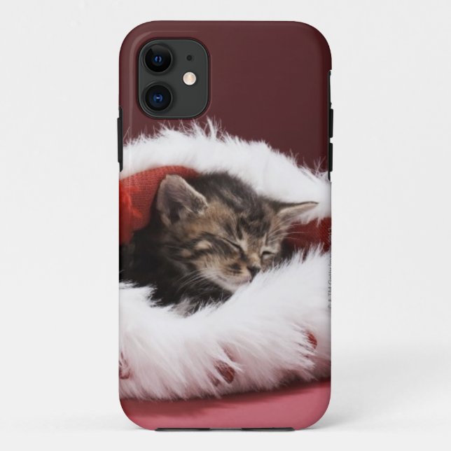 Kätzchen schlafend im Weihnachtshut Case-Mate iPhone Hülle (Rückseite)