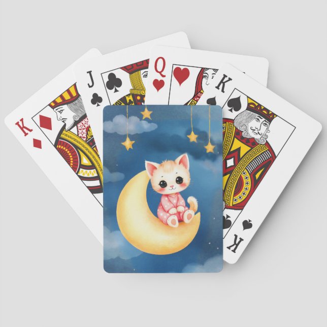 Kätzchen sitzt auf dem Mond Spielkarten (Rückseite)