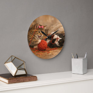 Kätzchen spielen mit Garn Acryl-Rundwanduhr Große Wanduhr